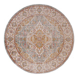 6' Blue and Orange Round Oriental Power Loom Distressed Area Rug