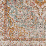 7' x 9' Blue and Orange Oriental Power Loom Distressed Area Rug