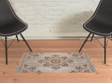 2' x 3' Beige Medallion Power Loom Area Rug With Fringe