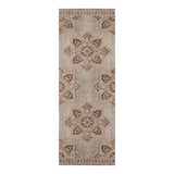 7' Beige Medallion Power Loom Runner Rug With Fringe