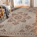 7' Beige Medallion Power Loom Runner Rug With Fringe