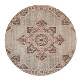 6' Beige Round Medallion Power Loom Area Rug With Fringe