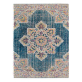 4' x 6' Teal Blue Medallion Power Loom Area Rug With Fringe