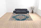 9' x 12' Teal Blue Medallion Power Loom Area Rug With Fringe