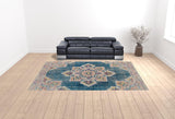 10' x 14' Teal Blue Medallion Power Loom Area Rug With Fringe