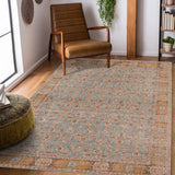 4' x 6' Teal Blue Floral Power Loom Area Rug With Fringe