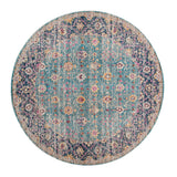 6' Blue and Orange Round Floral Power Loom Distressed Area Rug