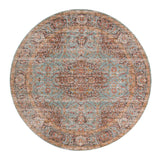 6' Sea Green Round Medallion Power Loom Area Rug With Fringe