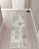 10' Light Blue Geometric Power Loom Runner Rug With Fringe