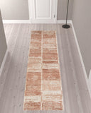 10' Sand Geometric Power Loom Runner Rug With Fringe