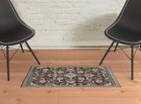 2' x 3' Brown Floral Power Loom Area Rug With Fringe