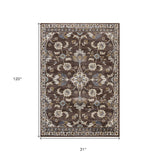 2' x 3' Brown Floral Power Loom Area Rug With Fringe