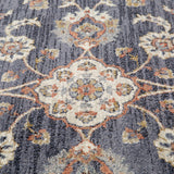 2' x 3' Navy Blue Floral Power Loom Area Rug With Fringe