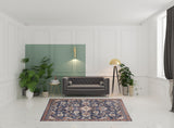 6' x 9' Navy Blue Floral Power Loom Area Rug With Fringe