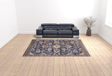 9' x 12' Navy Blue Floral Power Loom Area Rug With Fringe