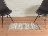 2' x 3' Ivory Floral Power Loom Area Rug