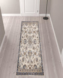 10' Gray and Ivory Floral Power Loom Runner Rug