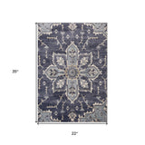 9' x 12' Blue and Ivory Medallion Power Loom Area Rug