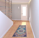 6' Blue and Orange Medallion Power Loom Runner Rug