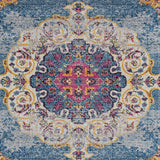 6' Blue and Orange Medallion Power Loom Runner Rug