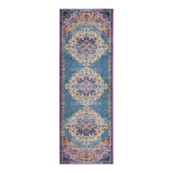 7' Blue and Orange Medallion Power Loom Runner Rug