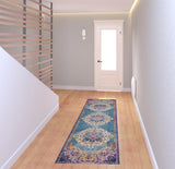 7' Blue and Orange Medallion Power Loom Runner Rug