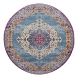 6' Blue and Orange Round Medallion Power Loom Area Rug