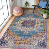 6' Blue and Orange Round Medallion Power Loom Area Rug