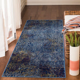 6' Blue and Yellow Southwestern Power Loom Runner Rug