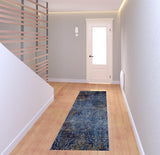 7' Blue and Yellow Southwestern Power Loom Runner Rug