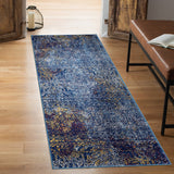 7' Blue and Yellow Southwestern Power Loom Runner Rug