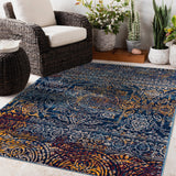 5' x 8' Blue and Yellow Southwestern Power Loom Area Rug