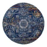 6' Blue and Yellow Round Southwestern Power Loom Area Rug