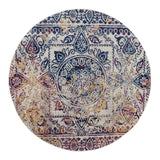 6' Blue and Yellow Round Southwestern Power Loom Area Rug