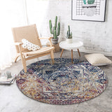 6' Blue and Yellow Round Southwestern Power Loom Area Rug