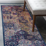 6' Blue and Orange Moroccan Power Loom Runner Rug