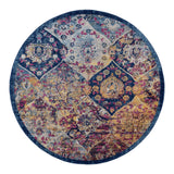 6' Blue and Orange Round Moroccan Power Loom Area Rug