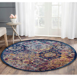 6' Blue and Orange Round Moroccan Power Loom Area Rug