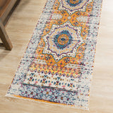 6' Blue and Orange Round Moroccan Power Loom Area Rug