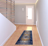 6' Blue and Orange Medallion Power Loom Runner Rug