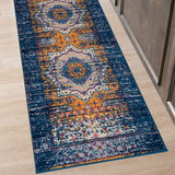 6' Blue and Orange Medallion Power Loom Runner Rug