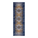 7' Blue and Orange Medallion Power Loom Runner Rug