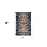 7' Blue and Orange Medallion Power Loom Runner Rug