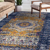 5' x 8' Blue and Orange Medallion Power Loom Area Rug