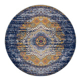 6' Blue and Orange Round Medallion Power Loom Area Rug