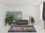 8' x 10' Blue and Orange Medallion Power Loom Area Rug