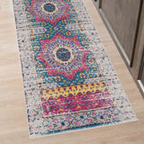 8' x 10' Blue and Orange Medallion Power Loom Area Rug