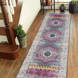 6' Pink and Ivory Medallion Power Loom Runner Rug