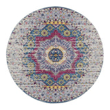 6' Pink and Ivory Round Medallion Power Loom Area Rug