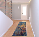 7' Blue and Orange Abstract Power Loom Runner Rug